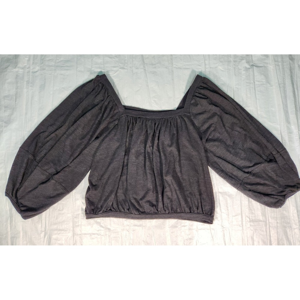 Free People Womens Black Knit Square Neck Long Balloon Sleeve Crop Top Sz XS